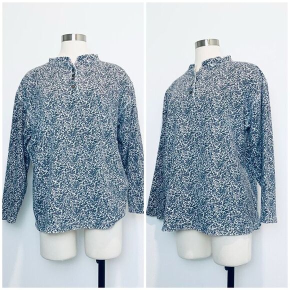 Vintage Cherokee Ditsy Floral Thermal Henley Top Shirt S Oversized - Picture 1 of 8